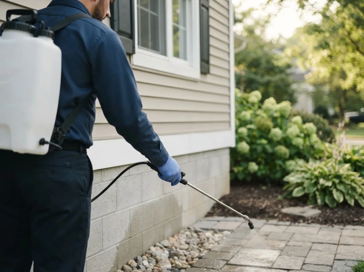 Pest control technician inspecting a home in Olean, NY